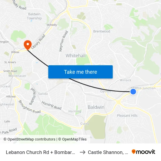 Lebanon Church Rd + Bombardier to Castle Shannon,  PA map