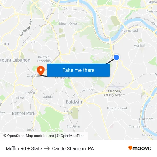 Mifflin Rd + Slate to Castle Shannon,  PA map