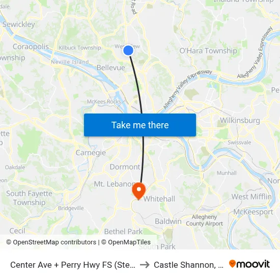 Center Ave + Perry Hwy FS (Steps) to Castle Shannon,  PA map