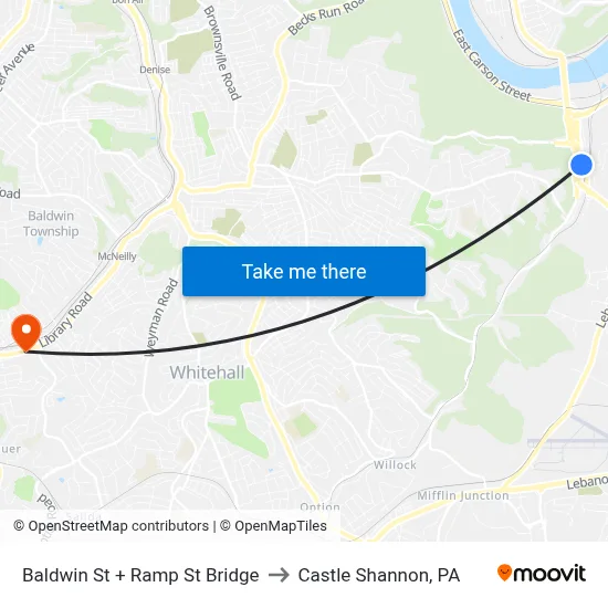 Baldwin St + Ramp St Bridge to Castle Shannon,  PA map