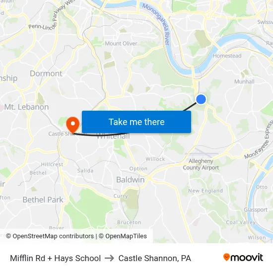 Mifflin Rd + Hays School to Castle Shannon,  PA map