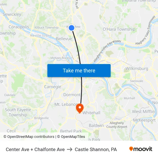 Center Ave + Chalfonte Ave to Castle Shannon,  PA map