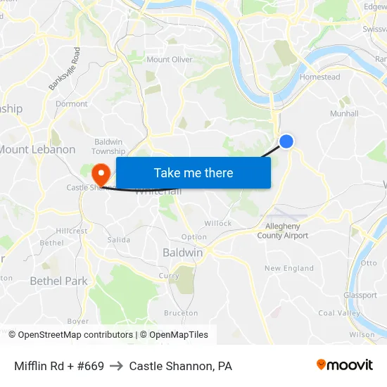 Mifflin Rd + #669 to Castle Shannon,  PA map