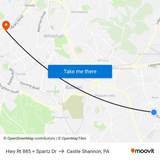 Hwy Rt 885 + Spartz Dr to Castle Shannon,  PA map