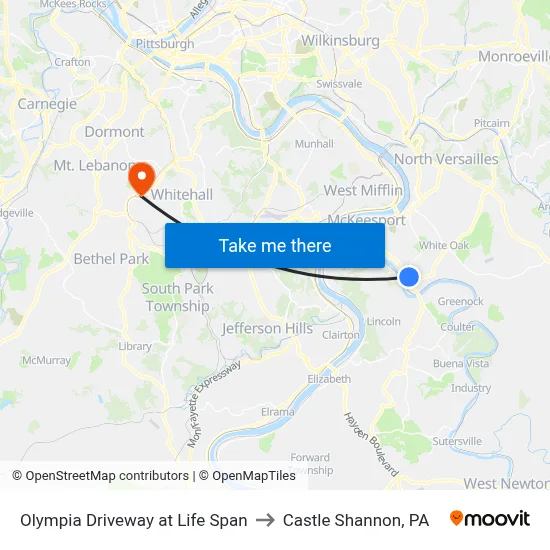 Olympia Driveway at Life Span to Castle Shannon,  PA map