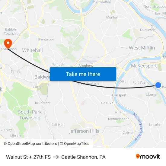 Walnut St + 27th FS to Castle Shannon,  PA map