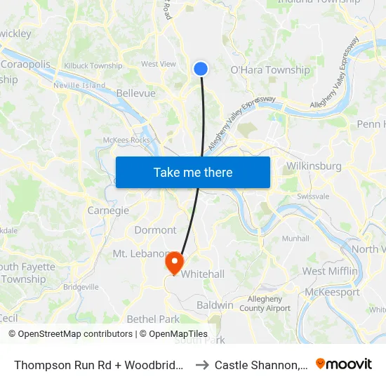 Thompson Run Rd + Woodbridge Dr to Castle Shannon,  PA map