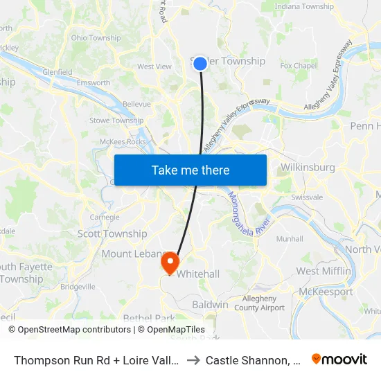 Thompson Run Rd + Loire Valley to Castle Shannon,  PA map