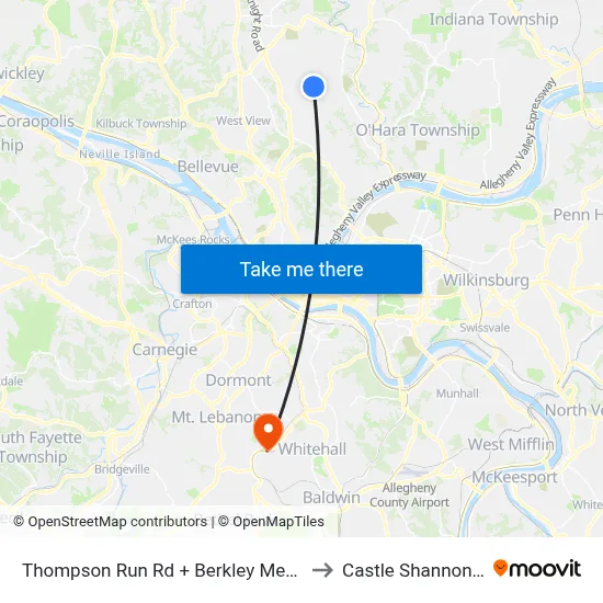 Thompson Run Rd + Berkley Meadows to Castle Shannon,  PA map