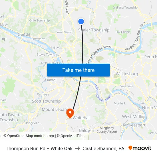 Thompson Run Rd + White Oak to Castle Shannon,  PA map