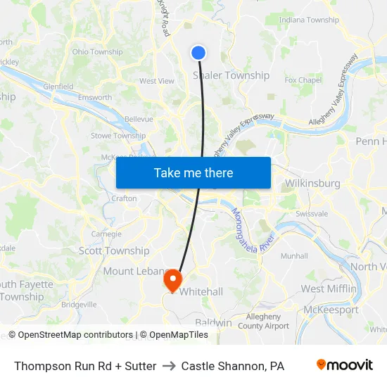 Thompson Run Rd + Sutter to Castle Shannon,  PA map