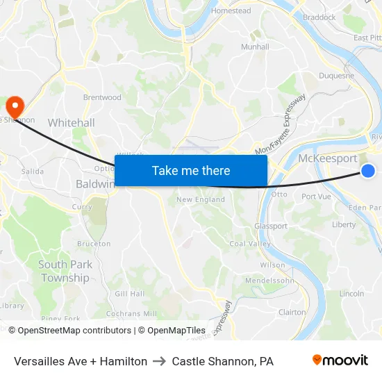 Versailles Ave + Hamilton to Castle Shannon,  PA map