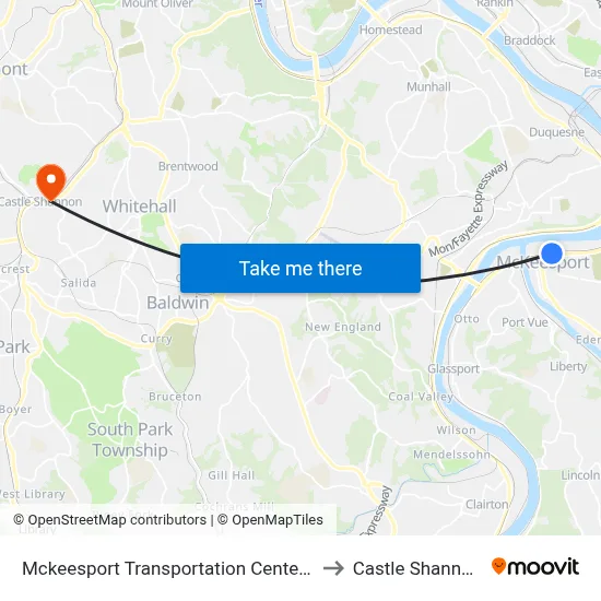 Mckeesport Transportation Center + Bay #4 to Castle Shannon,  PA map