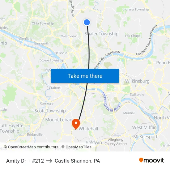 Amity Dr + #212 to Castle Shannon,  PA map