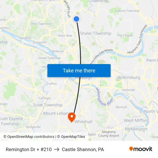 Remington Dr + #210 to Castle Shannon,  PA map