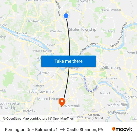 Remington Dr + Balmoral #1 to Castle Shannon,  PA map