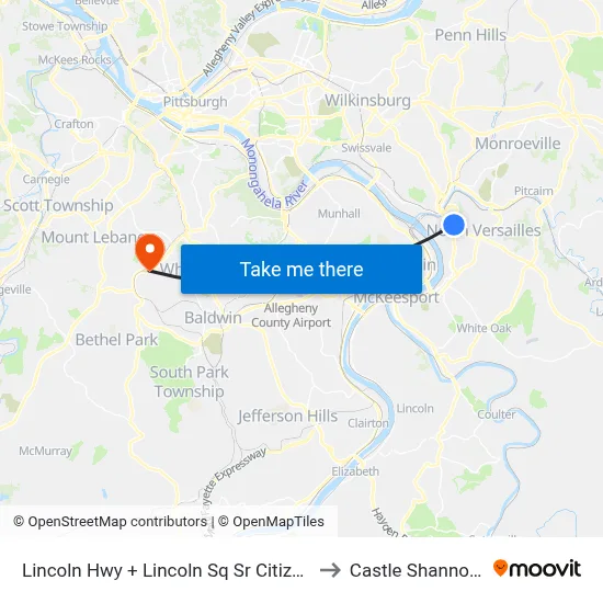 Lincoln Hwy + Lincoln Sq Sr Citizen Home to Castle Shannon,  PA map
