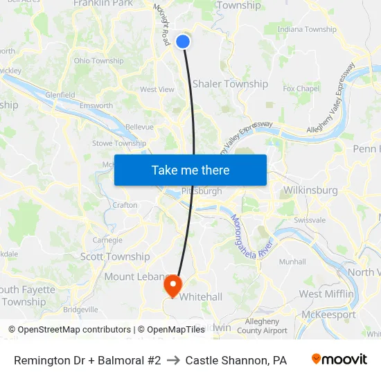 Remington Dr + Balmoral #2 to Castle Shannon,  PA map