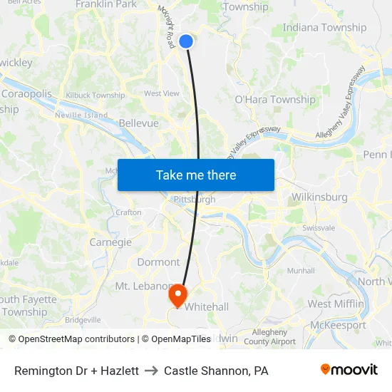 Remington Dr + Hazlett to Castle Shannon,  PA map