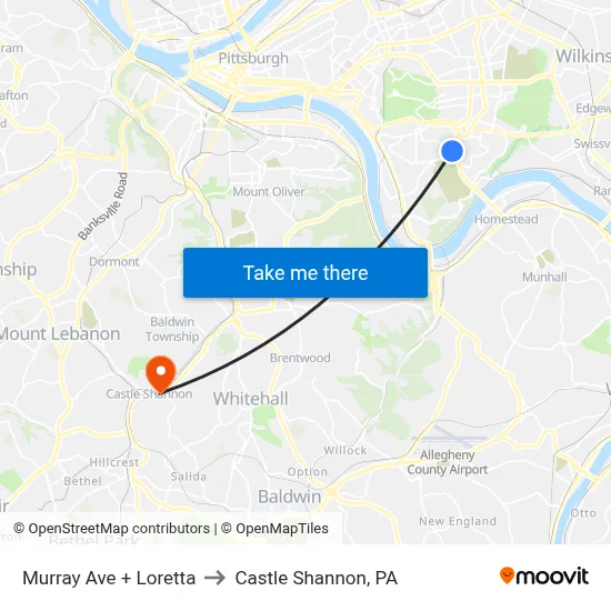 Murray Ave + Loretta to Castle Shannon,  PA map