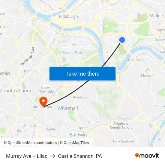Murray Ave + Lilac to Castle Shannon,  PA map