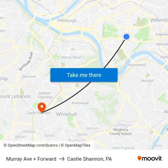 Murray Ave + Forward to Castle Shannon,  PA map