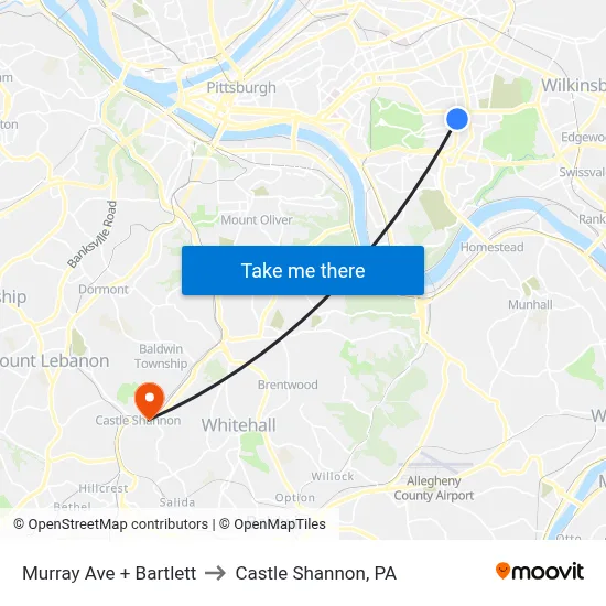 Murray Ave + Bartlett to Castle Shannon,  PA map