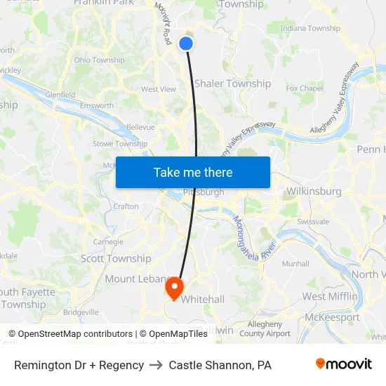 Remington Dr + Regency to Castle Shannon,  PA map