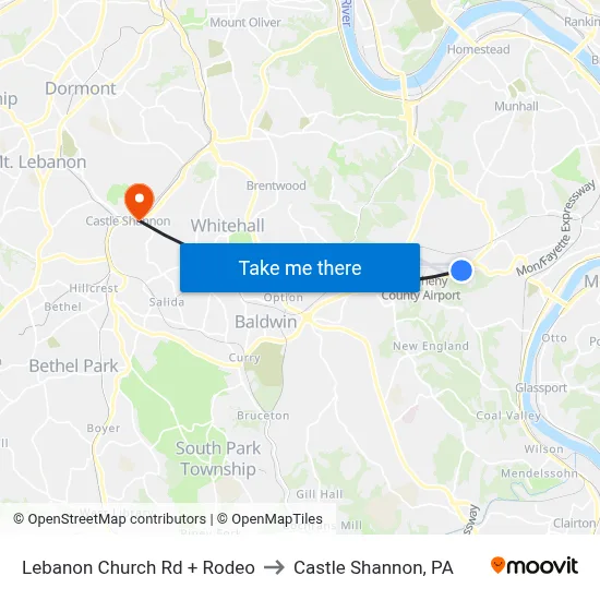 Lebanon Church Rd + Rodeo to Castle Shannon,  PA map
