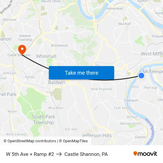 W 5th Ave + Ramp #2 to Castle Shannon,  PA map