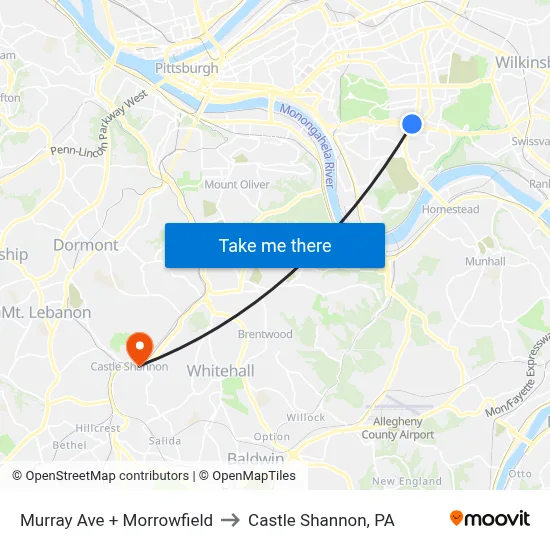 Murray Ave + Morrowfield to Castle Shannon,  PA map