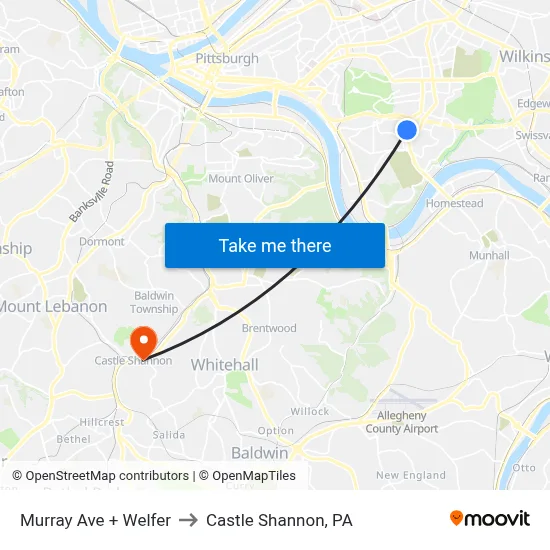 Murray Ave + Welfer to Castle Shannon,  PA map