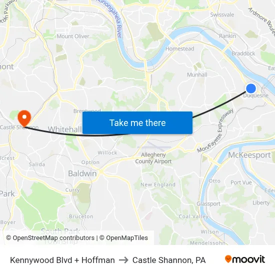 Kennywood Blvd + Hoffman to Castle Shannon,  PA map