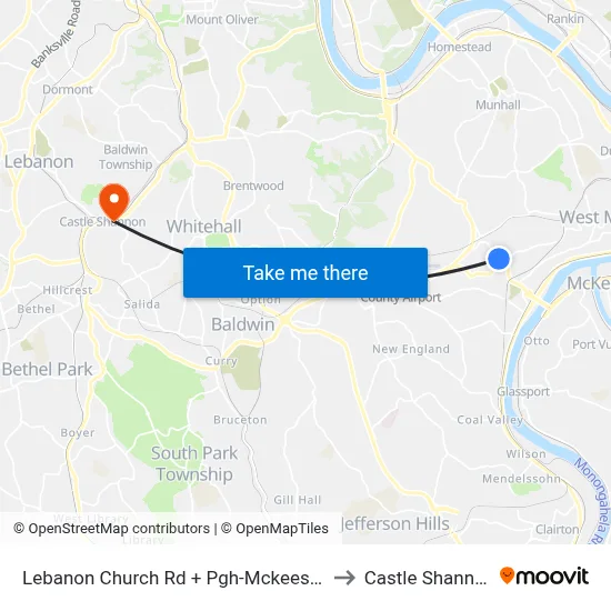 Lebanon Church Rd + Pgh-Mckeesport Blvd FS to Castle Shannon,  PA map