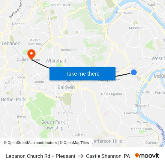 Lebanon Church Rd + Pleasant to Castle Shannon,  PA map