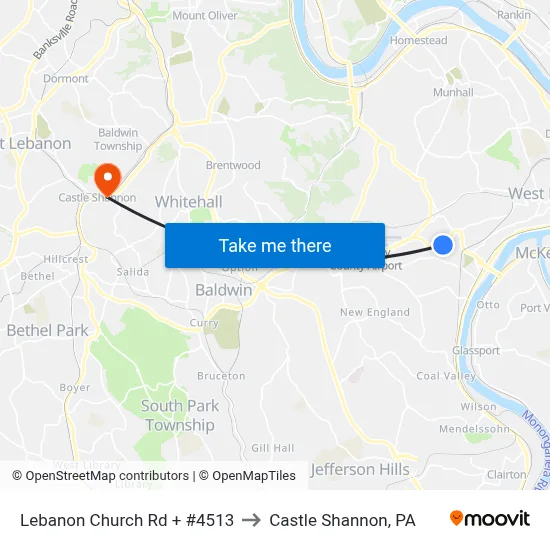 Lebanon Church Rd + #4513 to Castle Shannon,  PA map
