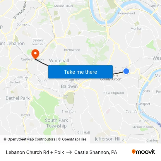 Lebanon Church Rd + Polk to Castle Shannon,  PA map