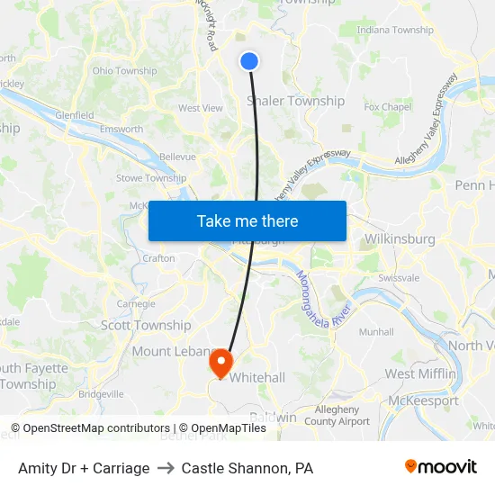 Amity Dr + Carriage to Castle Shannon,  PA map