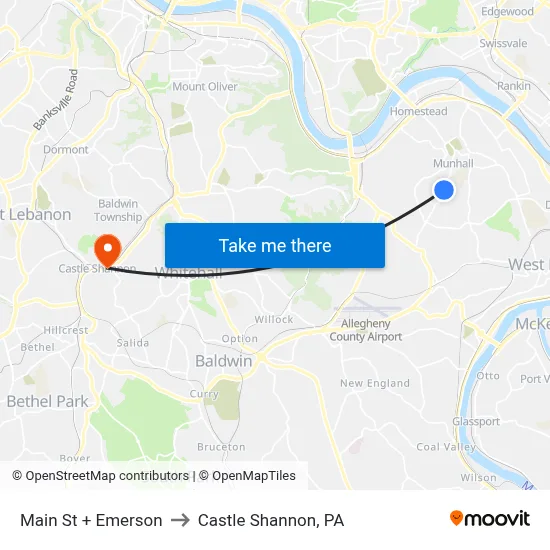 Main St + Emerson to Castle Shannon,  PA map