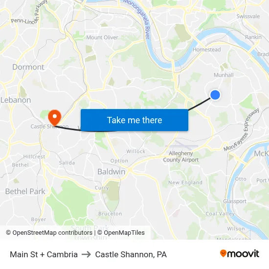 Main St + Cambria to Castle Shannon,  PA map