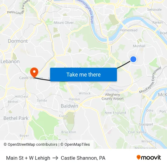 Main St + W Lehigh to Castle Shannon,  PA map