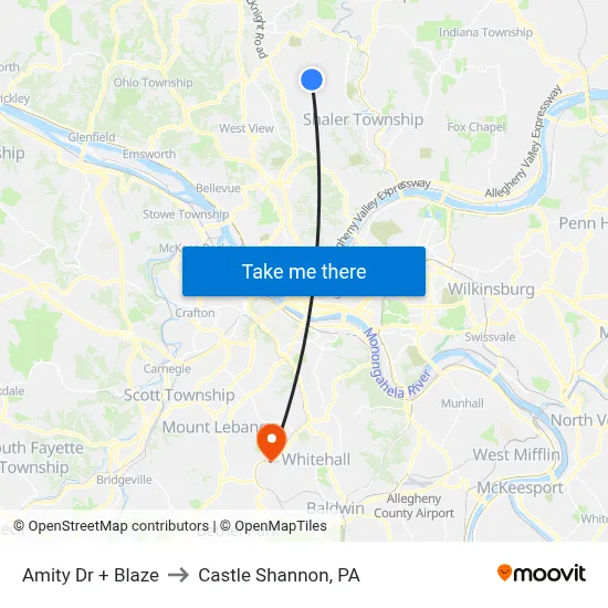 Amity Dr + Blaze to Castle Shannon,  PA map