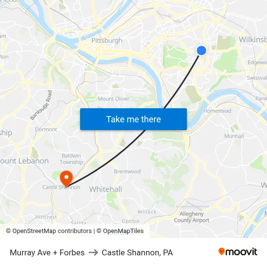Murray Ave + Forbes to Castle Shannon,  PA map