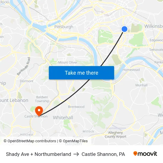 Shady Ave + Northumberland to Castle Shannon,  PA map