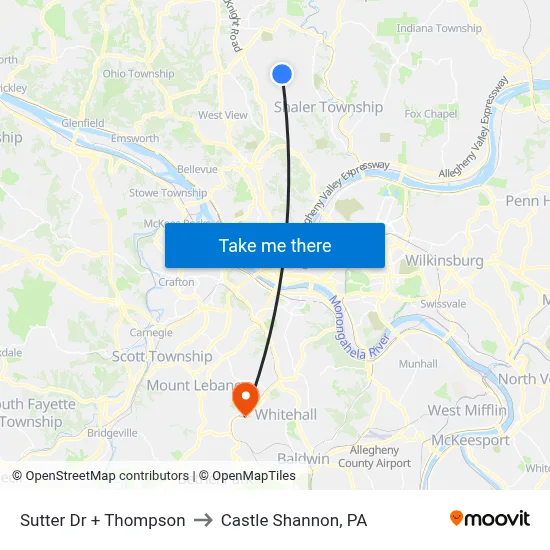 Sutter Dr + Thompson to Castle Shannon,  PA map