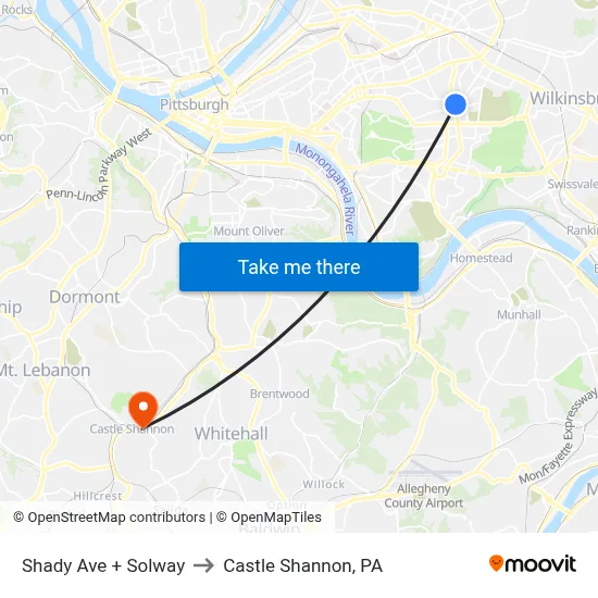 Shady Ave + Solway to Castle Shannon,  PA map