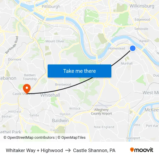 Whitaker Way + Highwood to Castle Shannon,  PA map