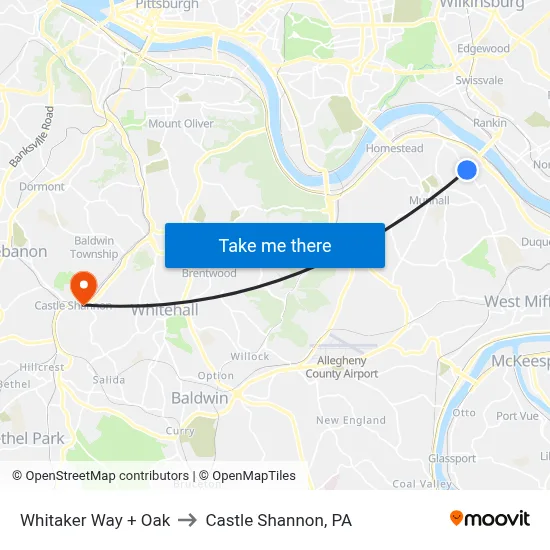 Whitaker Way + Oak to Castle Shannon,  PA map