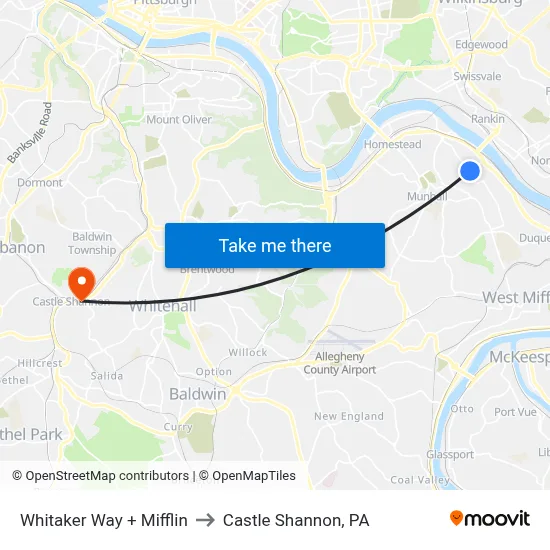 Whitaker Way + Mifflin to Castle Shannon,  PA map