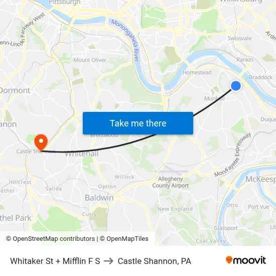 Whitaker St + Mifflin F S to Castle Shannon,  PA map